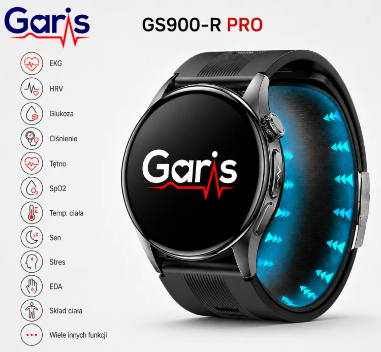 Kardiowatch EKG GARIS GS900-R PRO - czarny pasek silikonowy - 3.png
