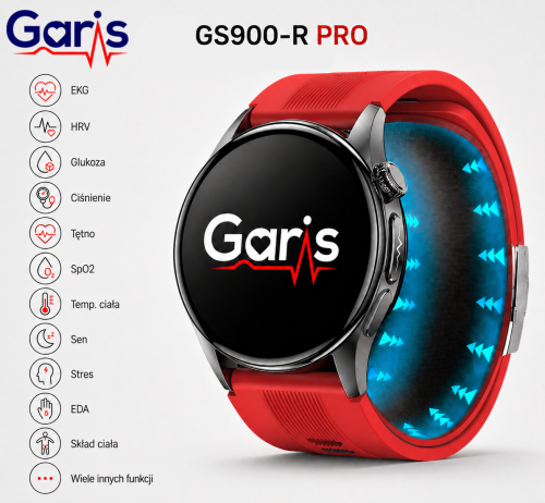 Kardiowatch EKG GARIS GS900-R PRO - czerwony pasek silikonowy - 2.png