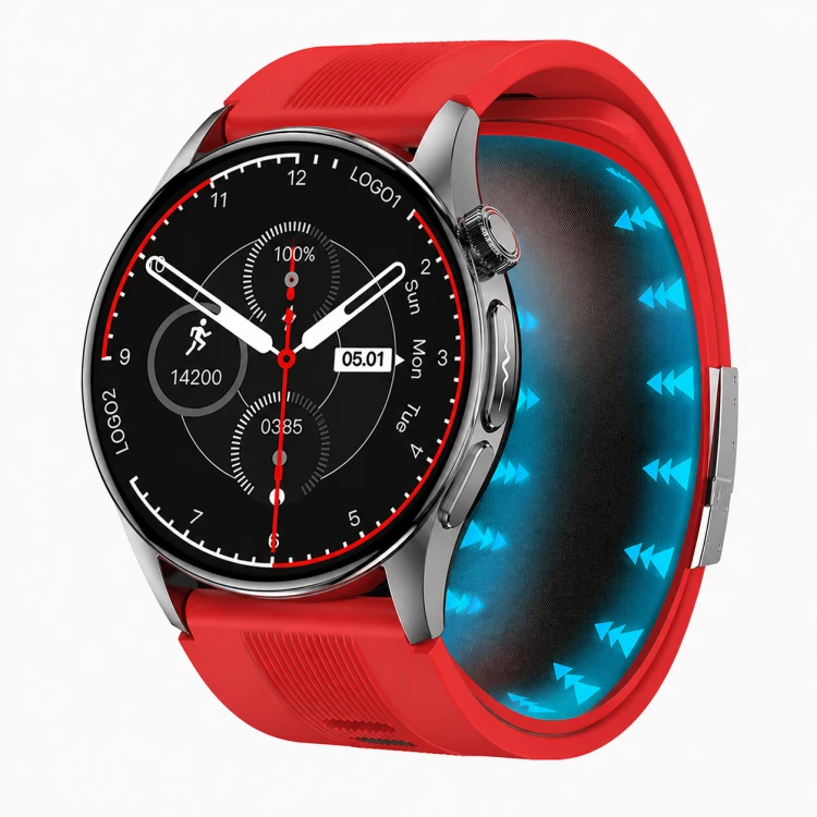 Kardiowatch EKG GARIS GS900-R PRO - czerwony pasek silikonowy - 3.png