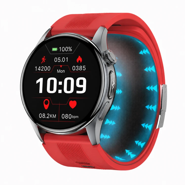 Kardiowatch EKG GARIS GS900-R PRO - czerwony pasek silikonowy.png