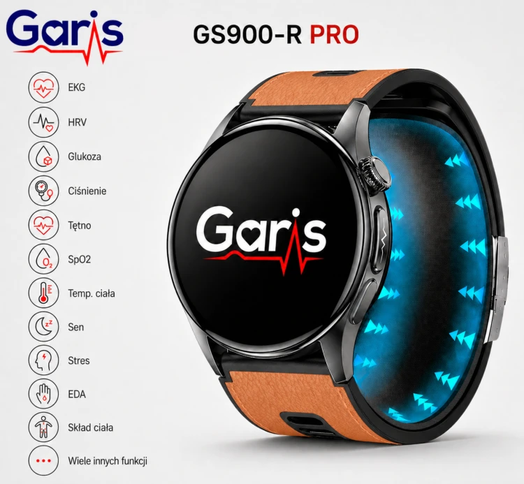 Kardiowatch EKG GARIS GS900-S PRO - brązowy pasek skórzany - 2.png